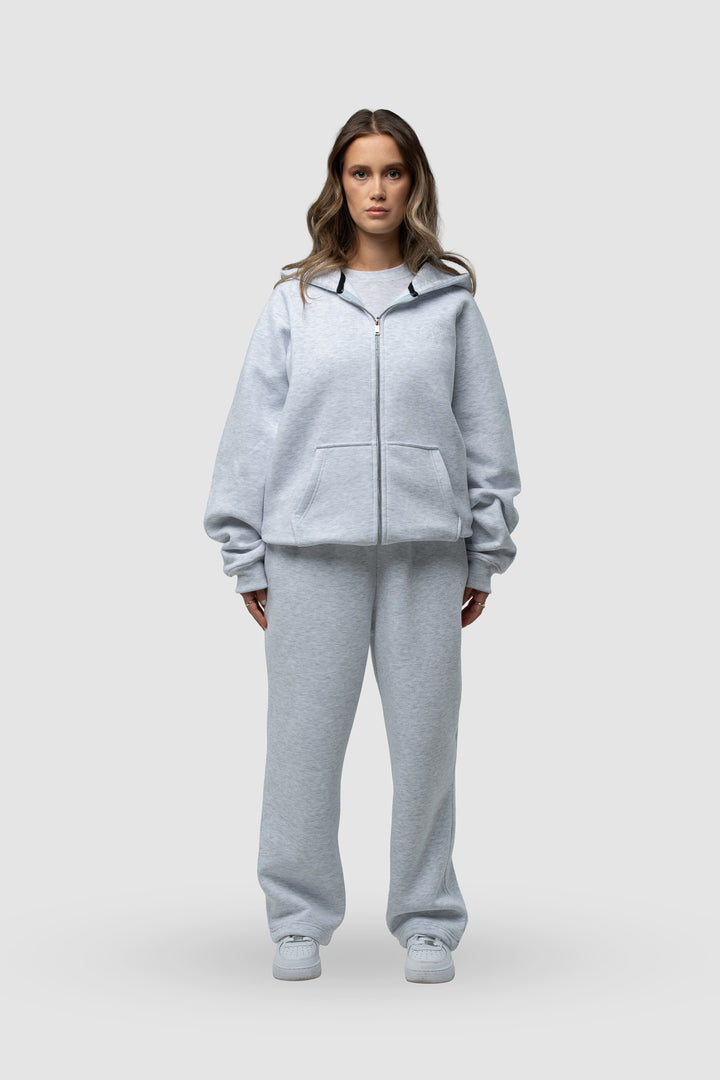BASIC LIGHT GREY TRACKSUIT WITH ZIP-HOODIE