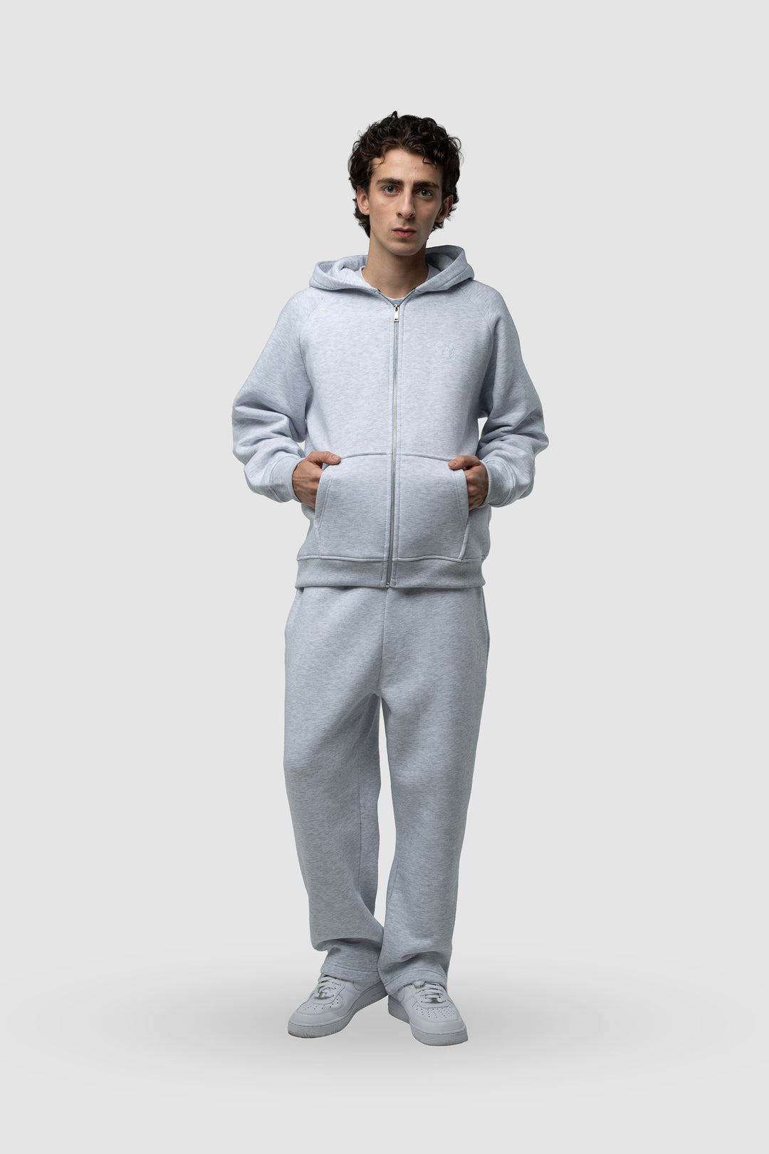 BASIC LIGHT GREY TRACKSUIT WITH ZIP-HOODIE
