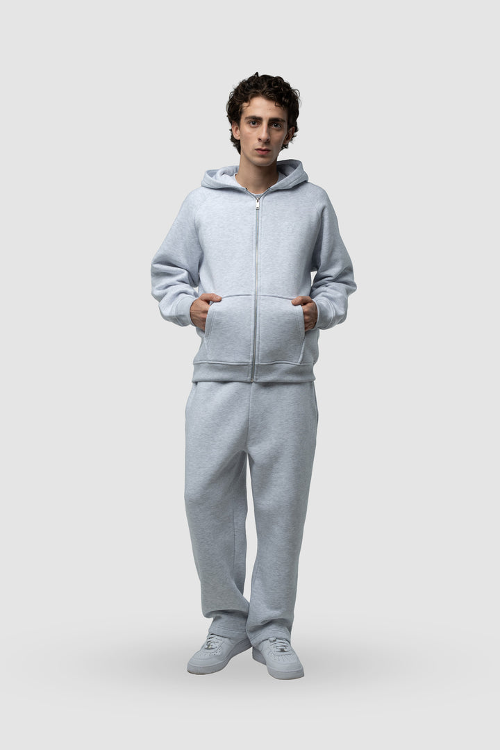 BASIC LIGHT GREY TRACKSUIT WITH ZIP-HOODIE