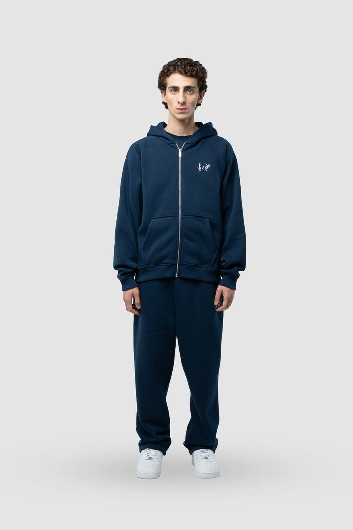 BASIC NAVY BLUE TRACKSUIT WITH ZIP-HOODIE