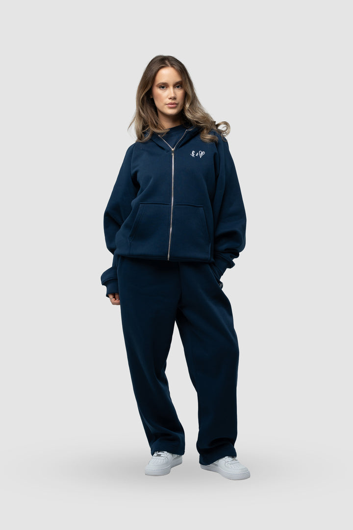 BASIC NAVY BLUE TRACKSUIT WITH ZIP-HOODIE