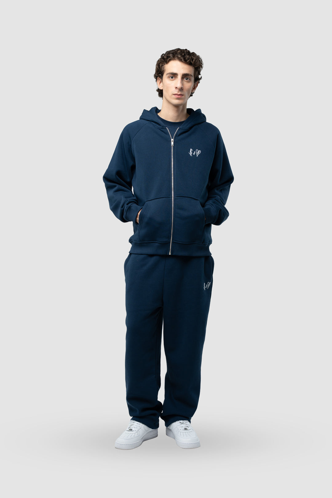 BASIC NAVY BLUE TRACKSUIT WITH ZIP-HOODIE