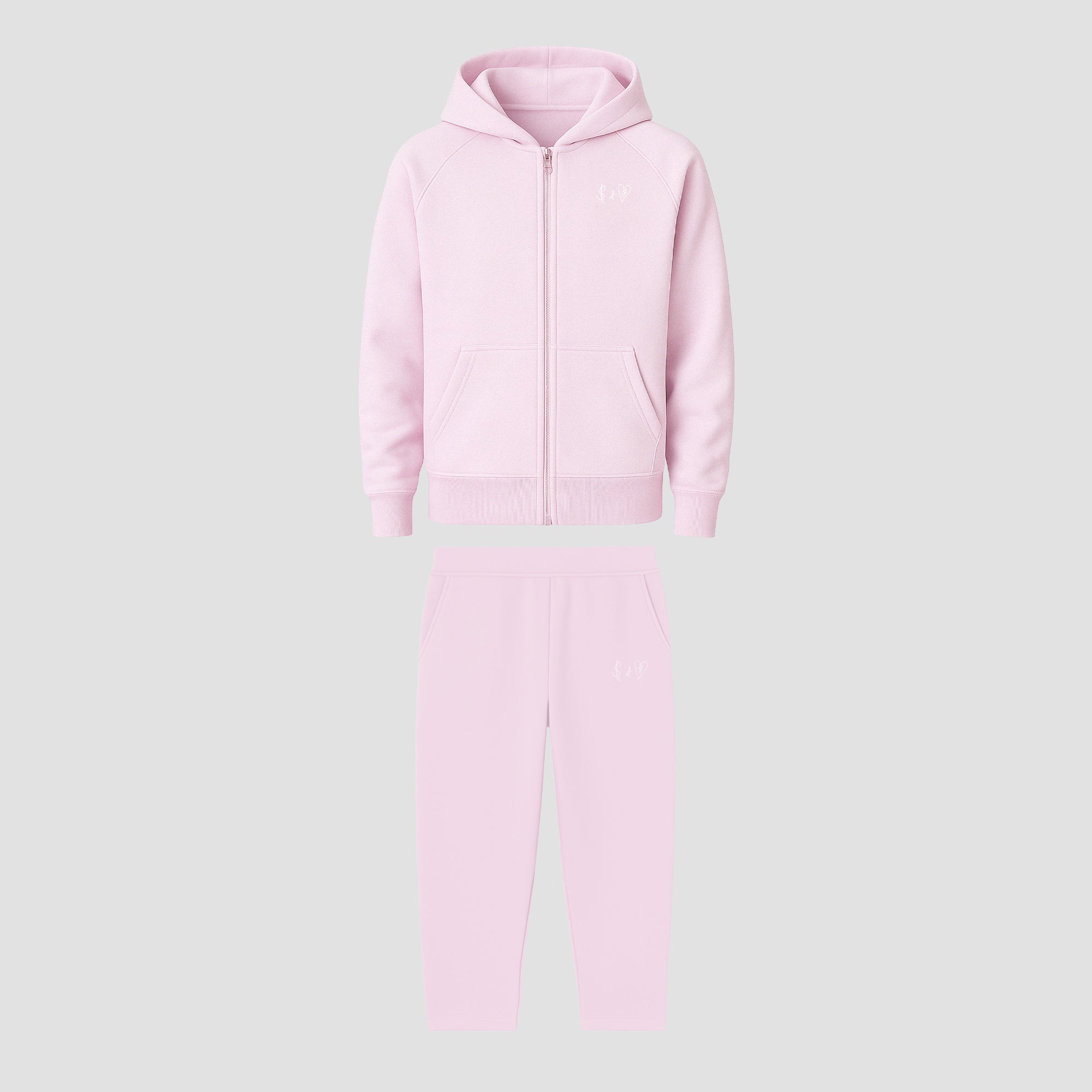 BASIC LIGHT PINK TRACKSUIT WITH ZIP-HOODIE