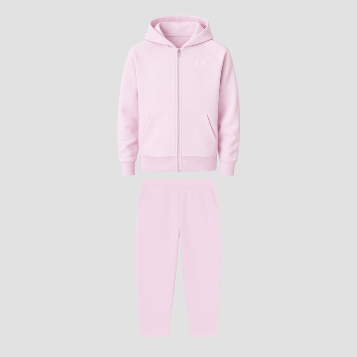 BASIC LIGHT PINK TRACKSUIT WITH ZIP-HOODIE