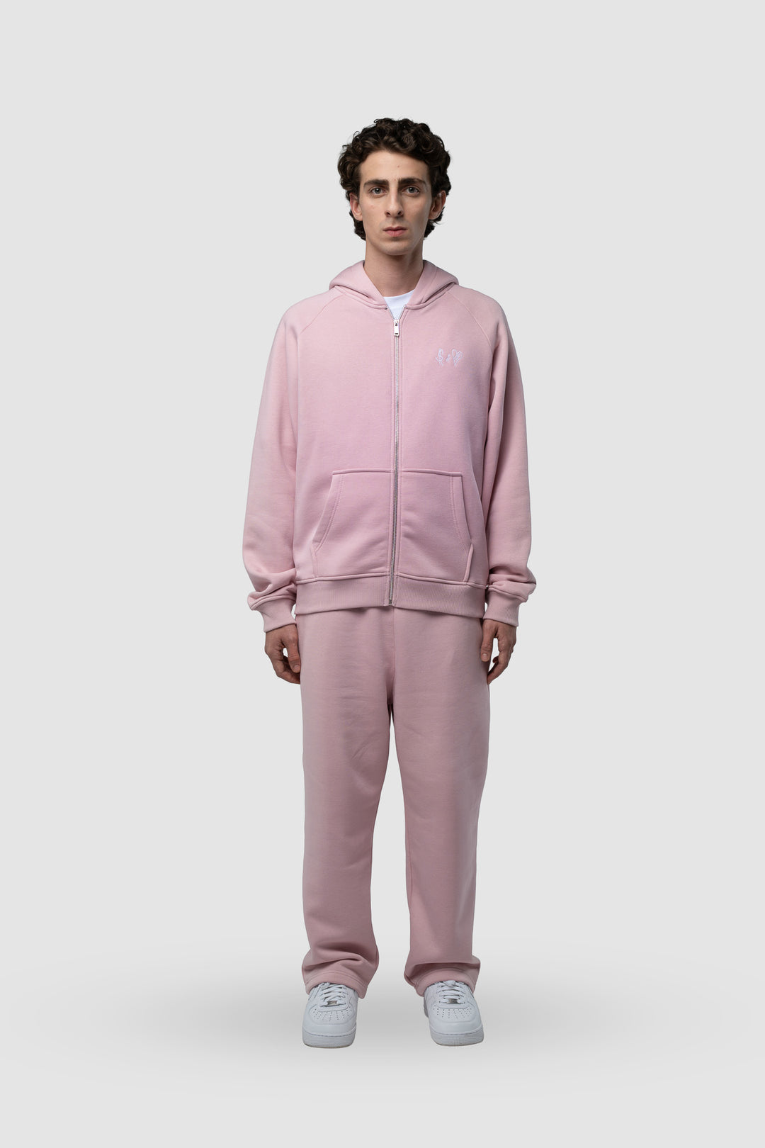 BASIC LIGHT PINK TRACKSUIT WITH ZIP-HOODIE
