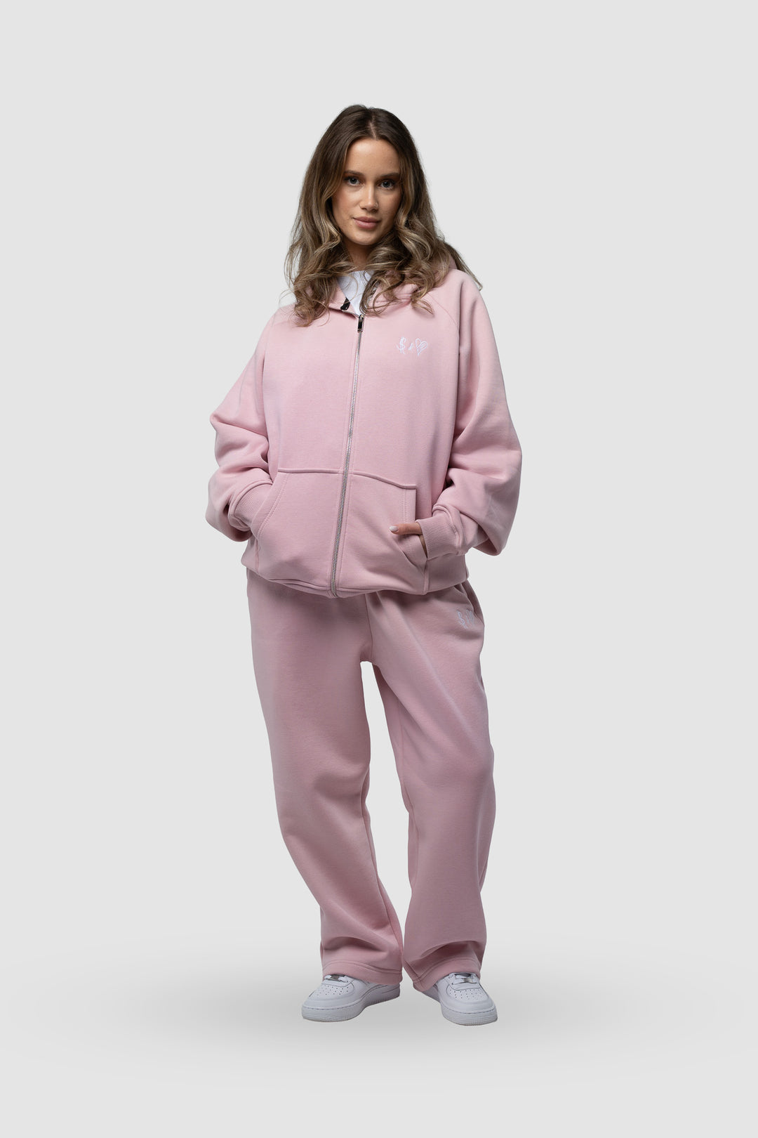 BASIC LIGHT PINK TRACKSUIT WITH ZIP-HOODIE