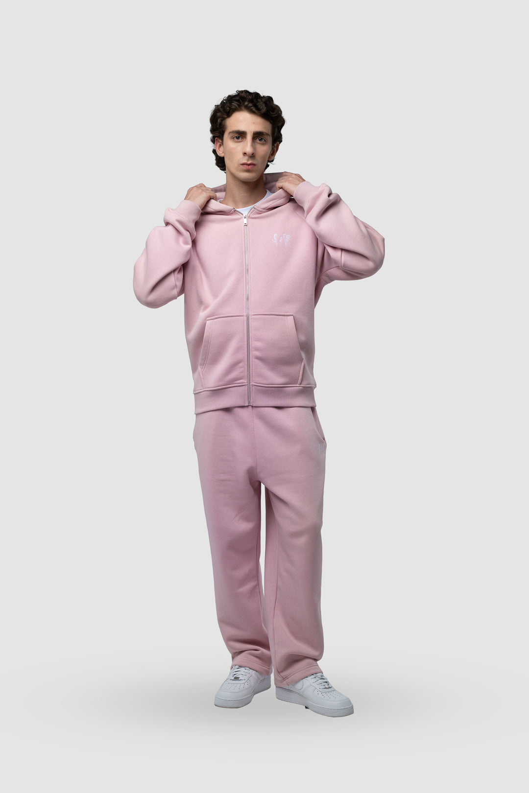 BASIC LIGHT PINK TRACKSUIT WITH ZIP-HOODIE
