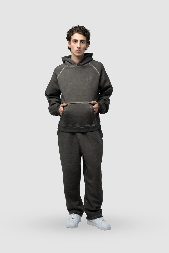 BASIC WASHED BLACK TRACKSUIT WITH HOODIE