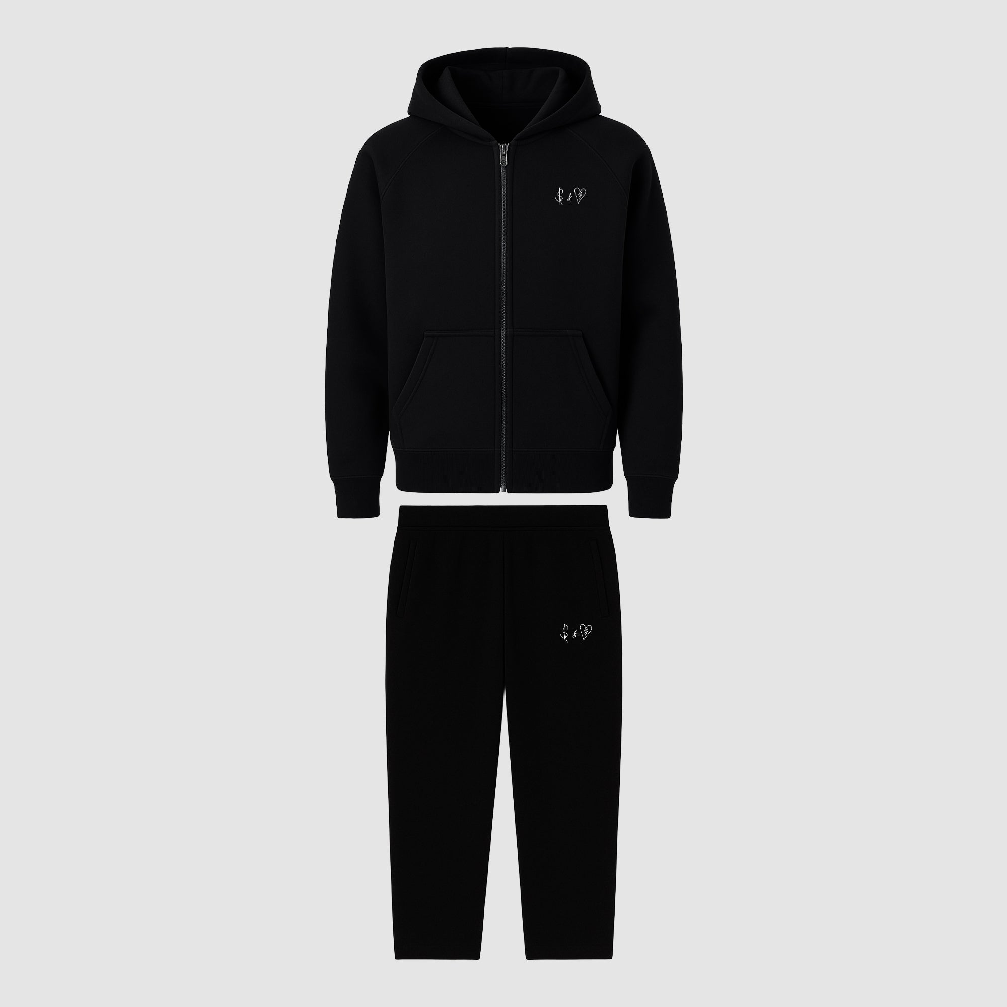 BASIC BLACK TRACKSUIT WITH ZIP-HOODIE
