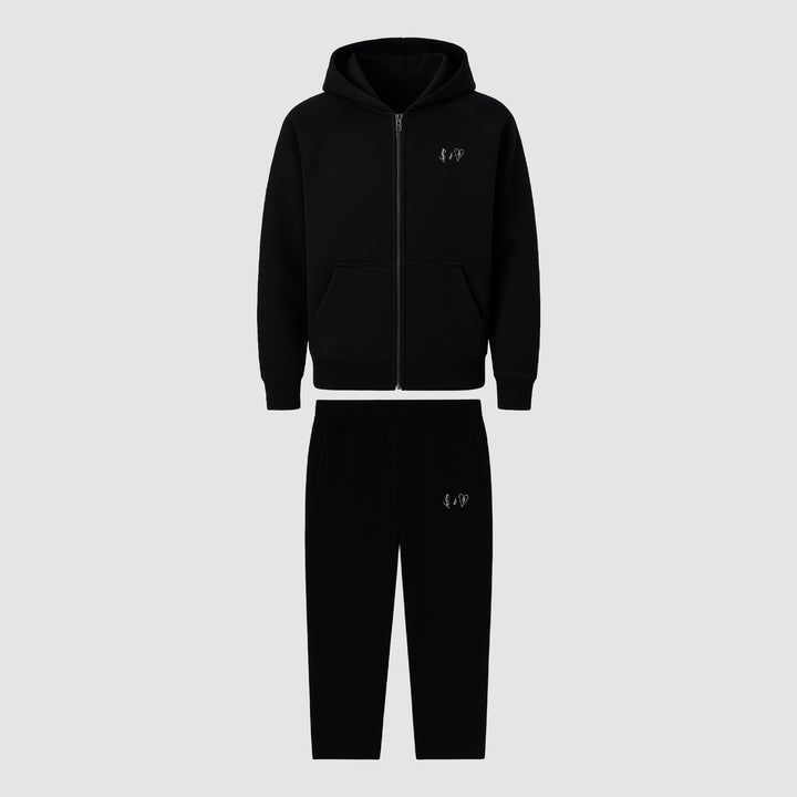 BASIC BLACK TRACKSUIT WITH ZIP-HOODIE