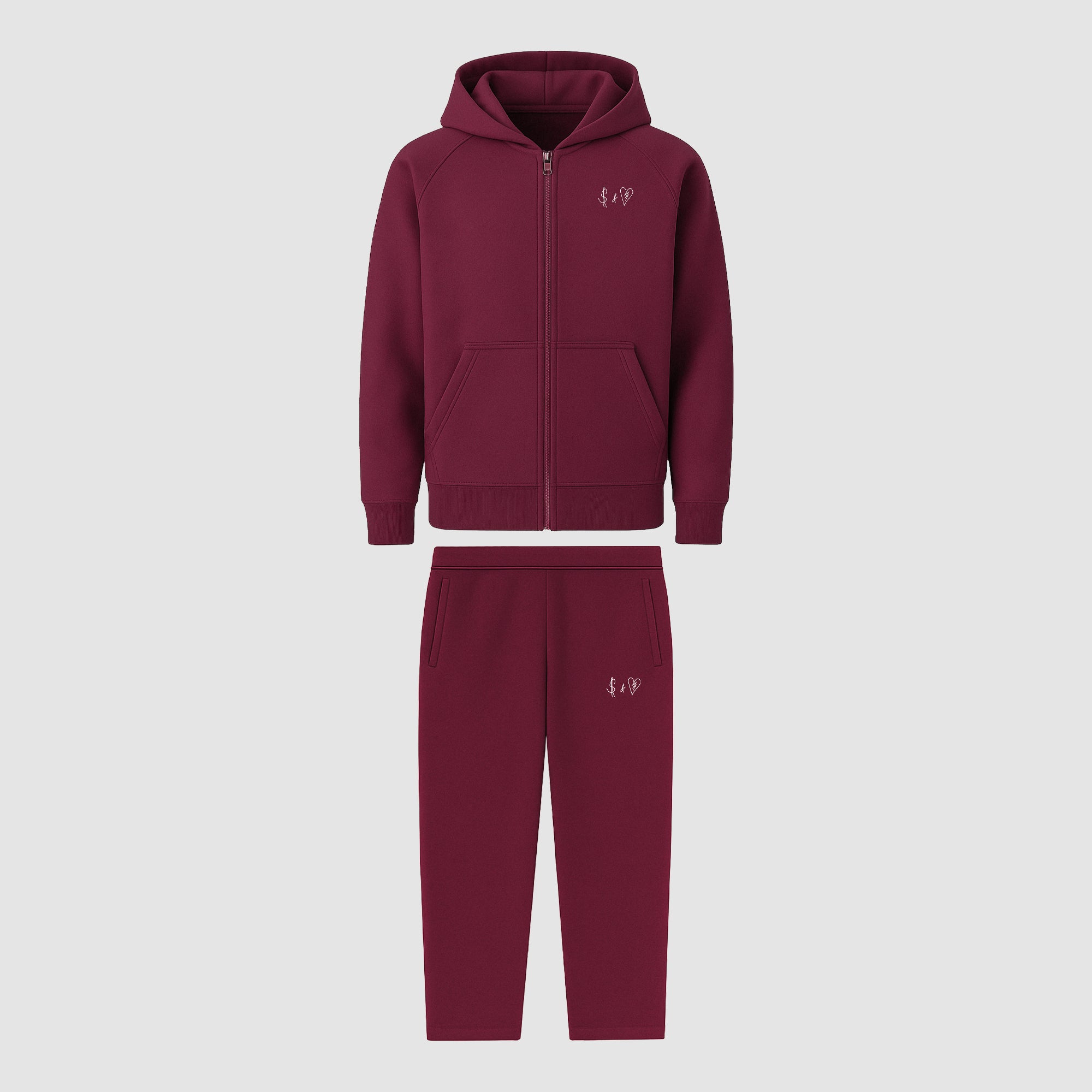 BASIC BORDEAUX RED TRACKSUIT WITH ZIP-HOODIE
