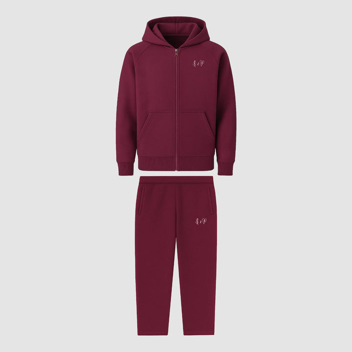 BASIC BORDEAUX RED TRACKSUIT WITH ZIP-HOODIE