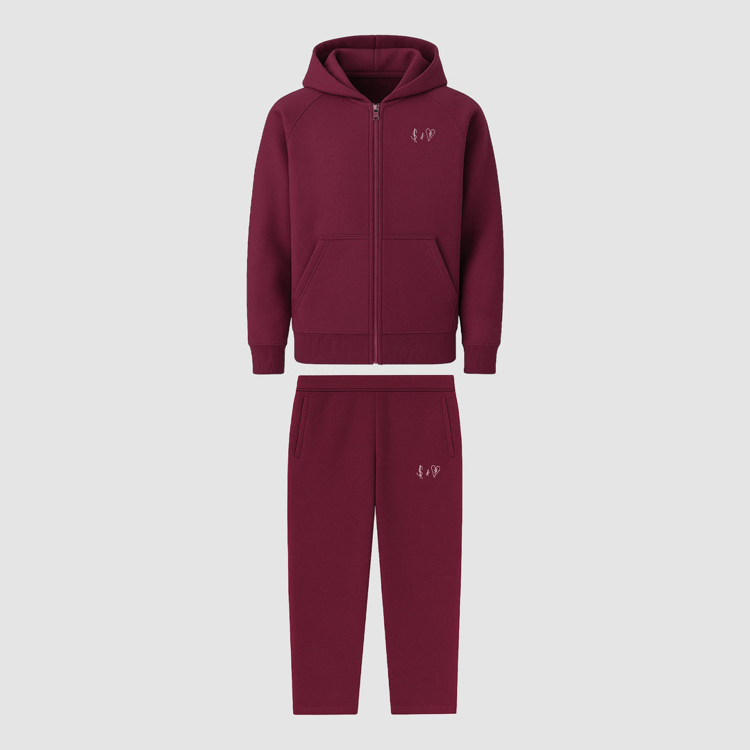 BASIC BORDEAUX TRACKSUIT WITH ZIP-HOODIE