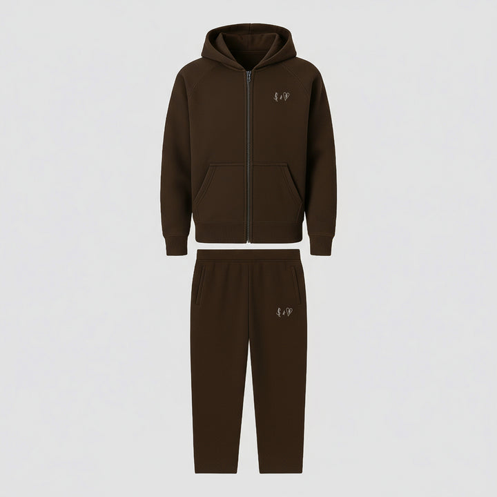 BASIC CHOCOLATE TRACKSUIT WITH ZIP-HOODIE