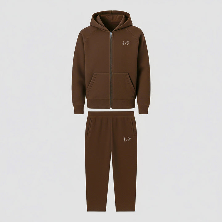 BASIC CHOCOLATE TRACKSUIT WITH ZIP-HOODIE