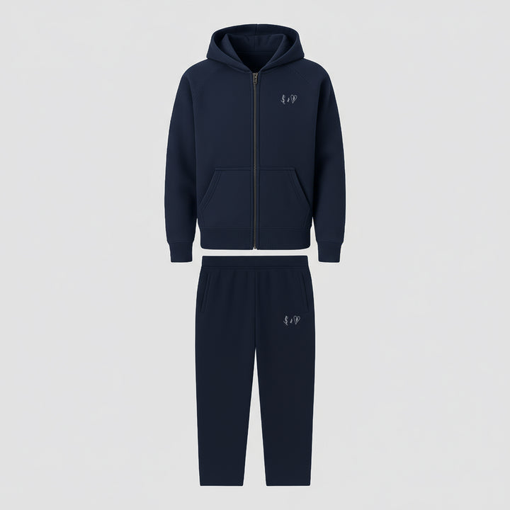 BASIC NAVY BLUE TRACKSUIT WITH ZIP-HOODIE