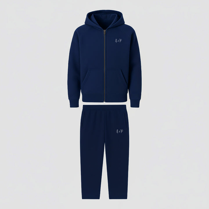 BASIC NAVY BLUE TRACKSUIT WITH ZIP-HOODIE