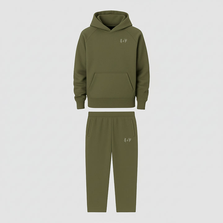 BASIC OLIVE GREEN TRACKSUIT WITH HOODIE