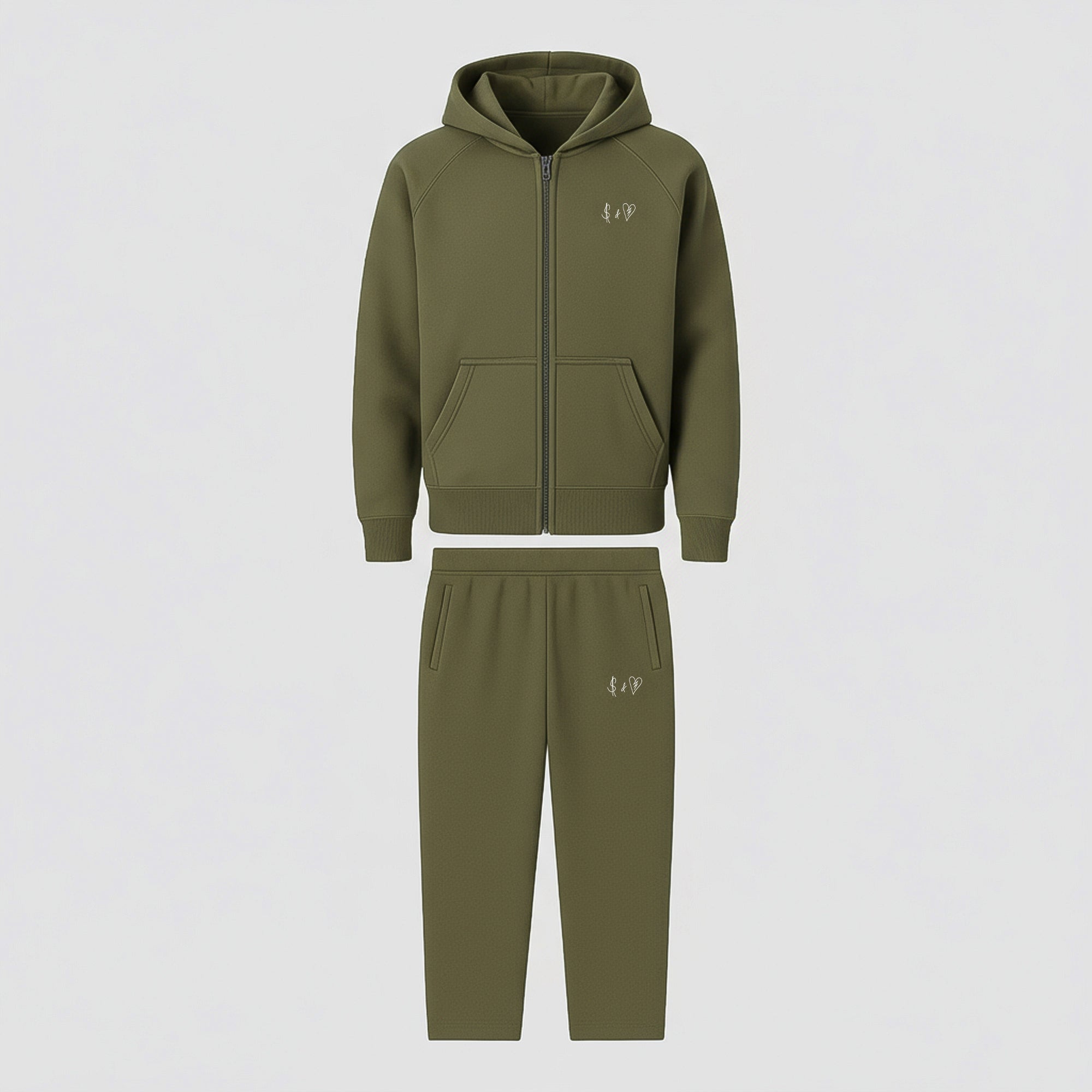 BASIC OLIVE GREEN TRACKSUIT WITH ZIP-HOODIE