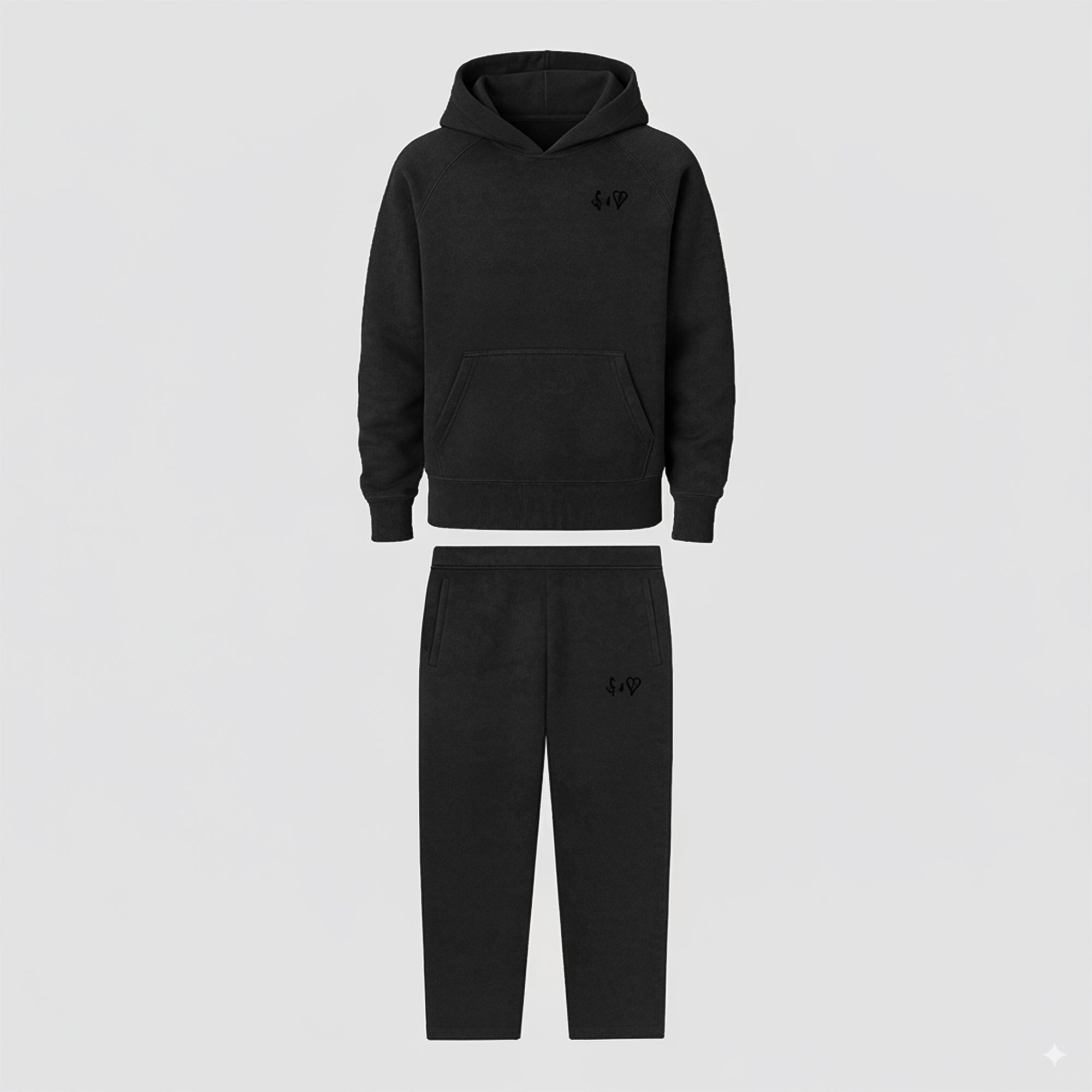 BASIC WASHED BLACK TRACKSUIT WITH HOODIE