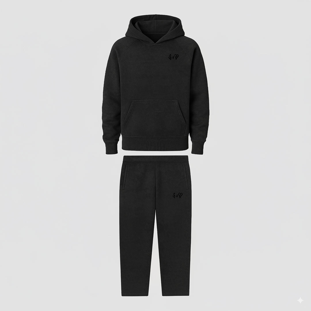 BASIC WASHED BLACK TRACKSUIT WITH HOODIE