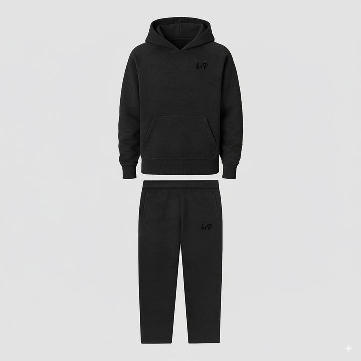 BASIC WASHED BLACK TRACKSUIT WITH HOODIE