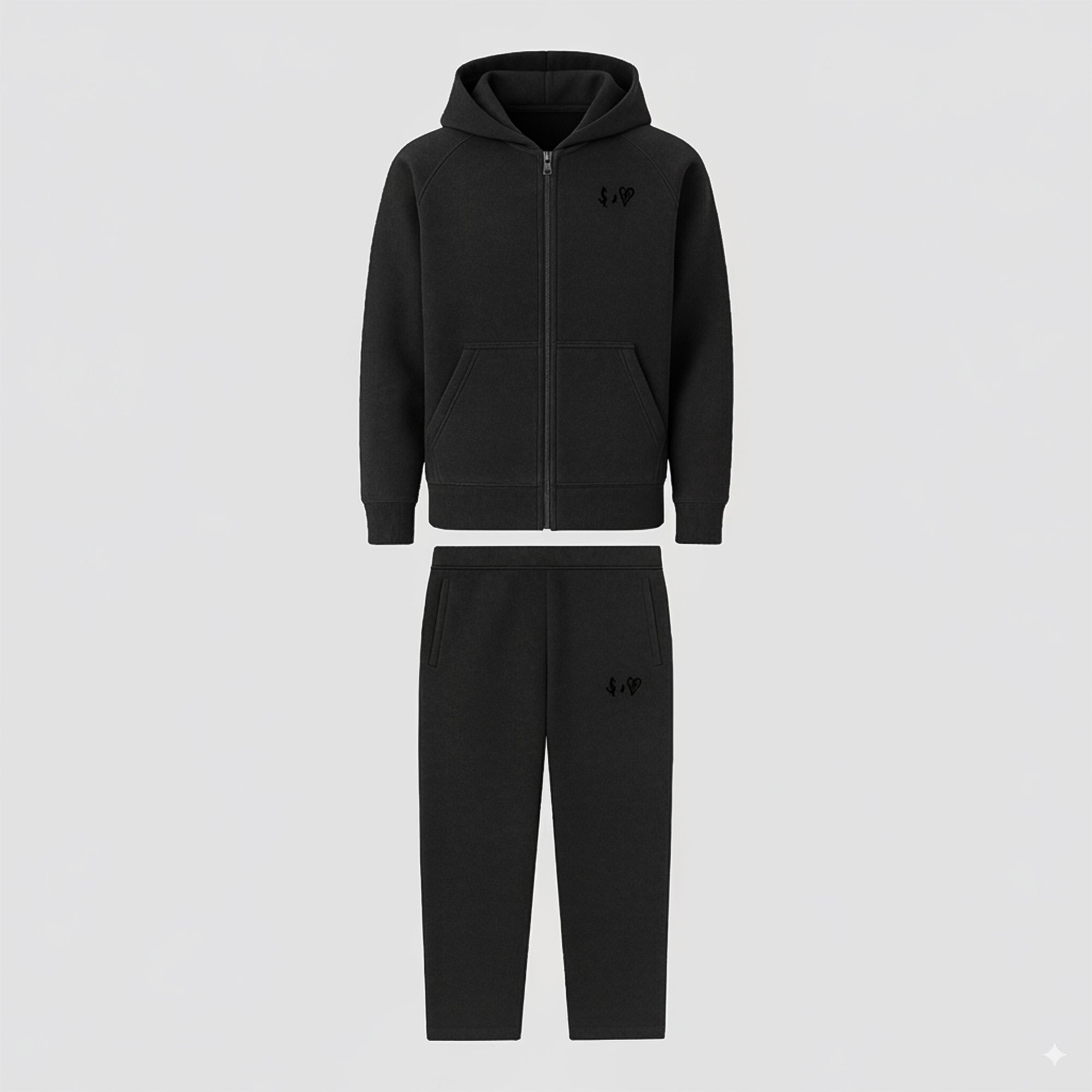 BASIC WASHED BLACK TRACKSUIT WITH ZIP-HOODIE