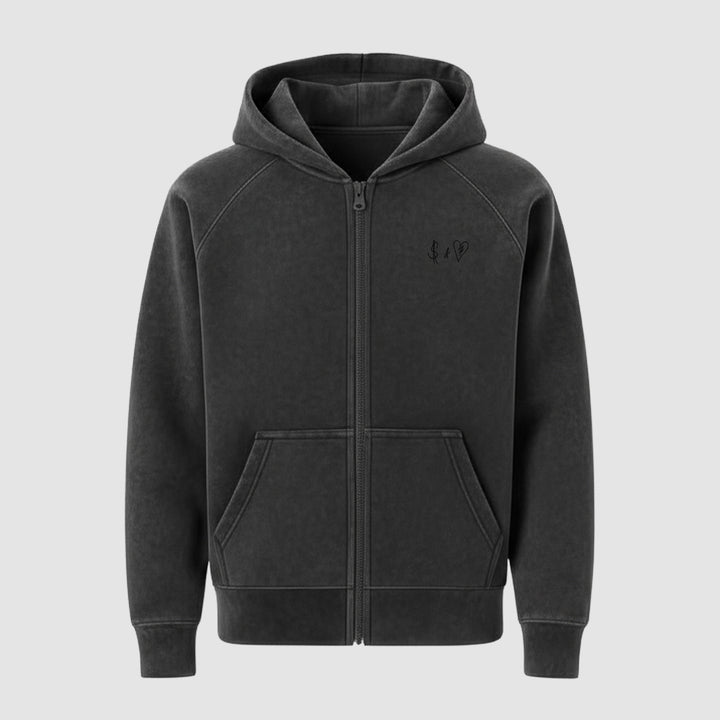 Basic Washed Black ZIP-Hoodie