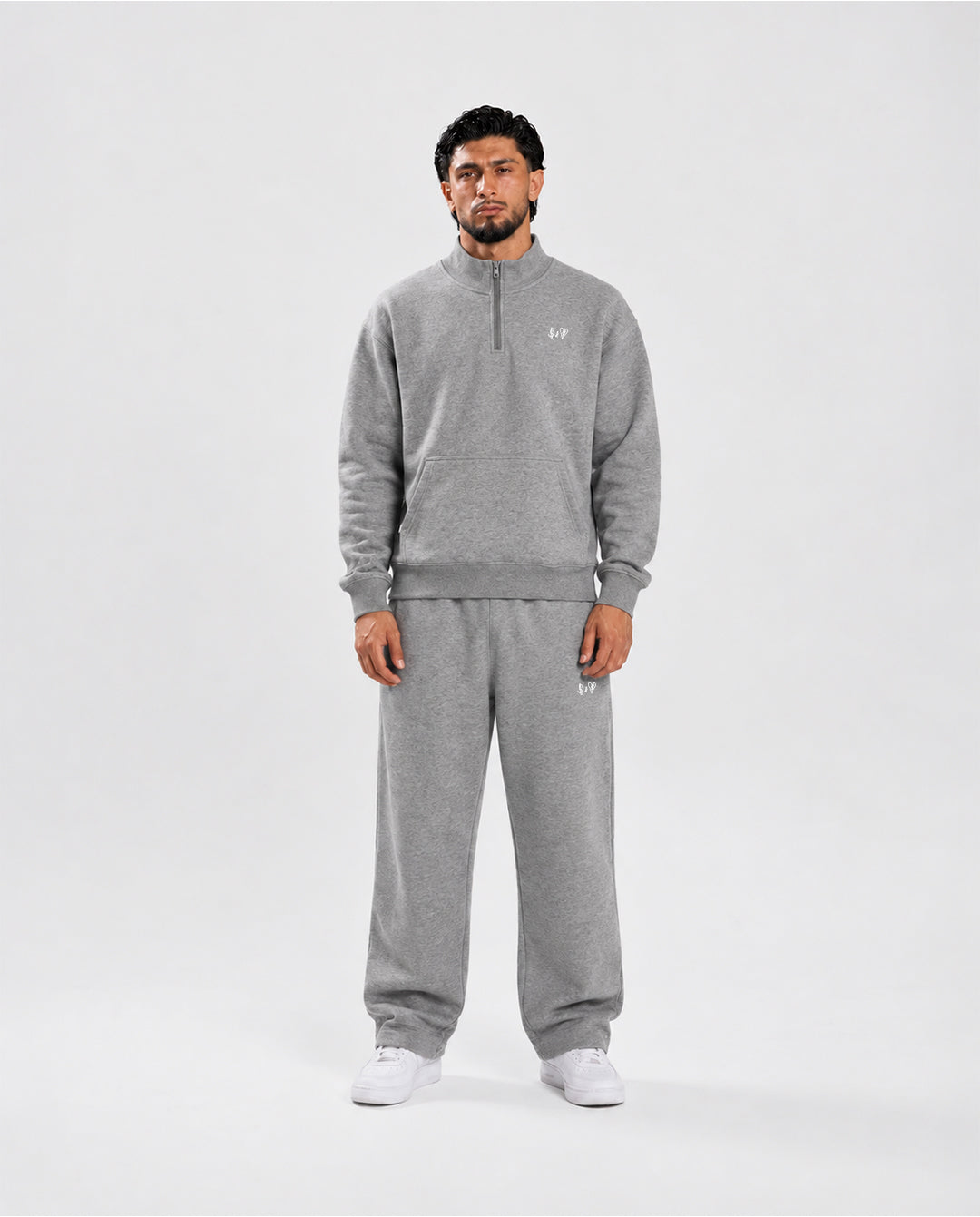BASIC DARK GREY 1/4 ZIP-HOODIE