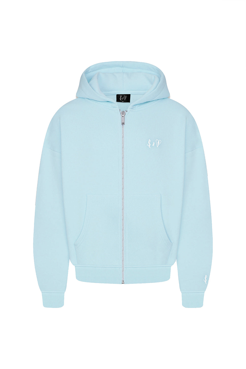 Basic Zip-Hoodie Baby Blue Logo