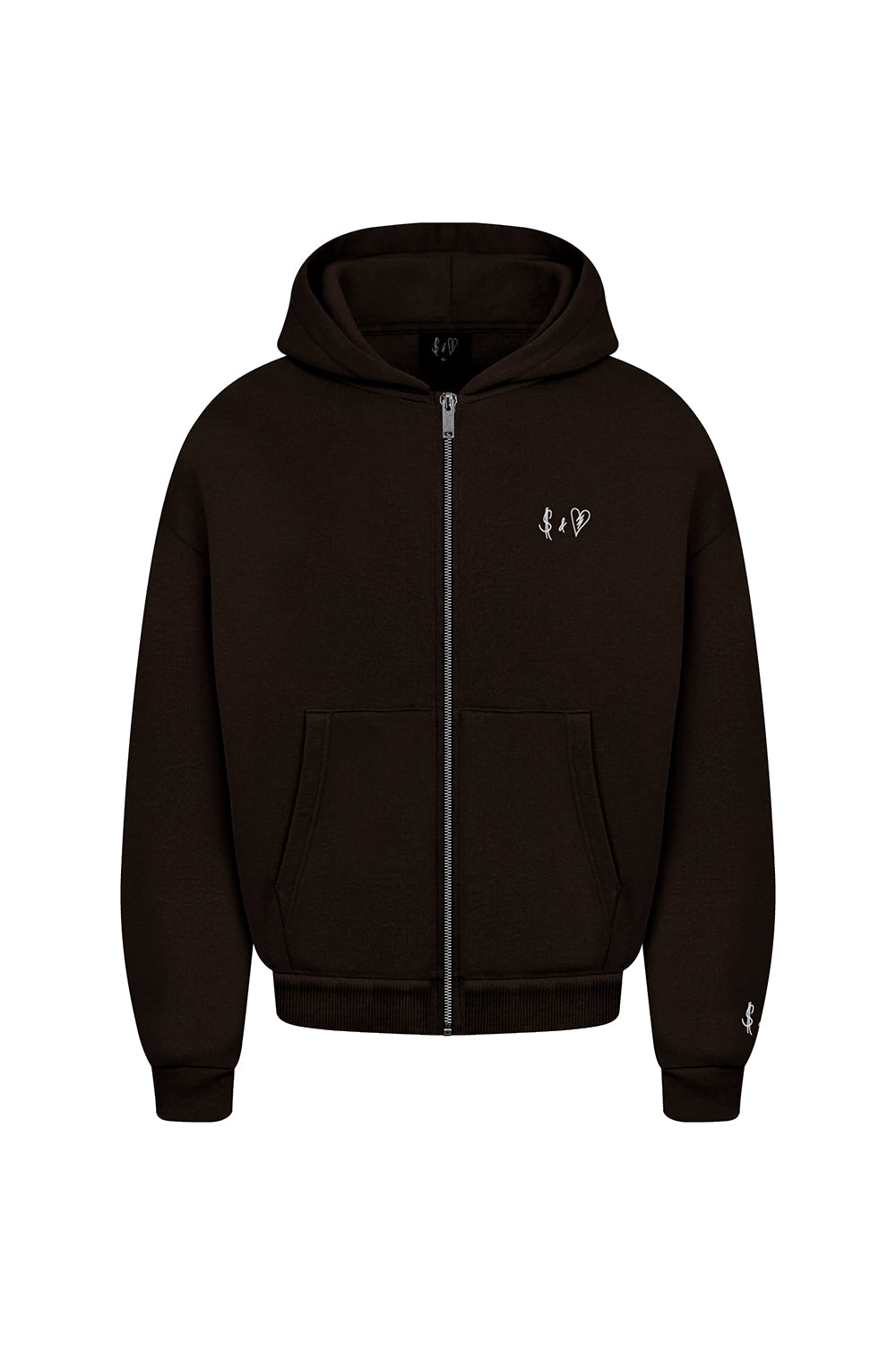 Basic Zip-Hoodie Dark Brown Logo