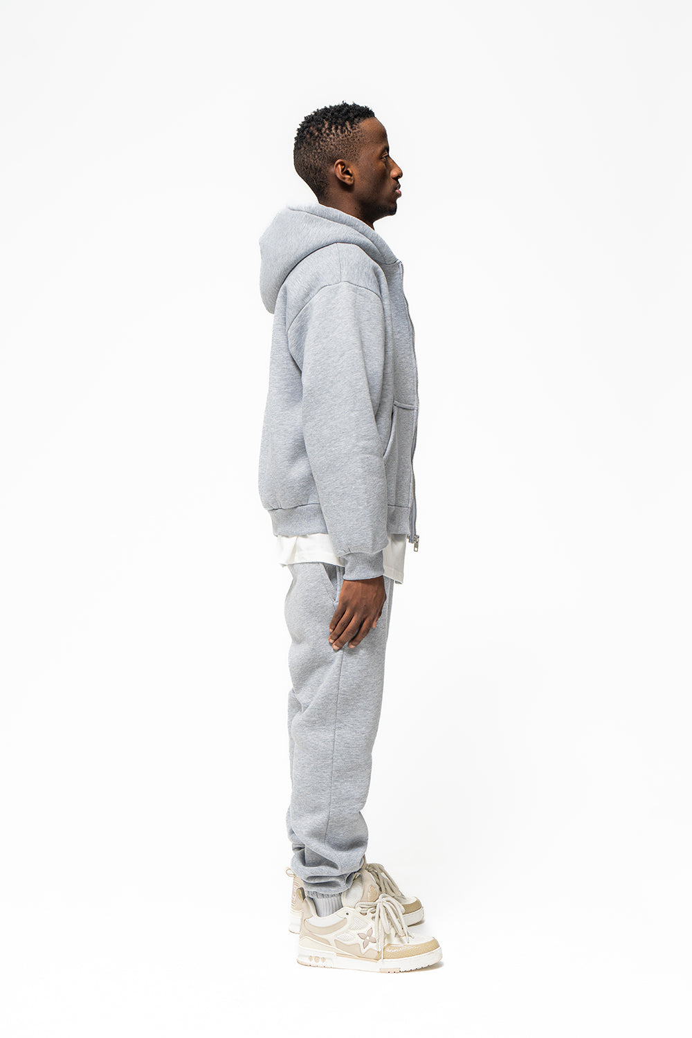 Basic Zip-Hoodie Grey Melange Logo