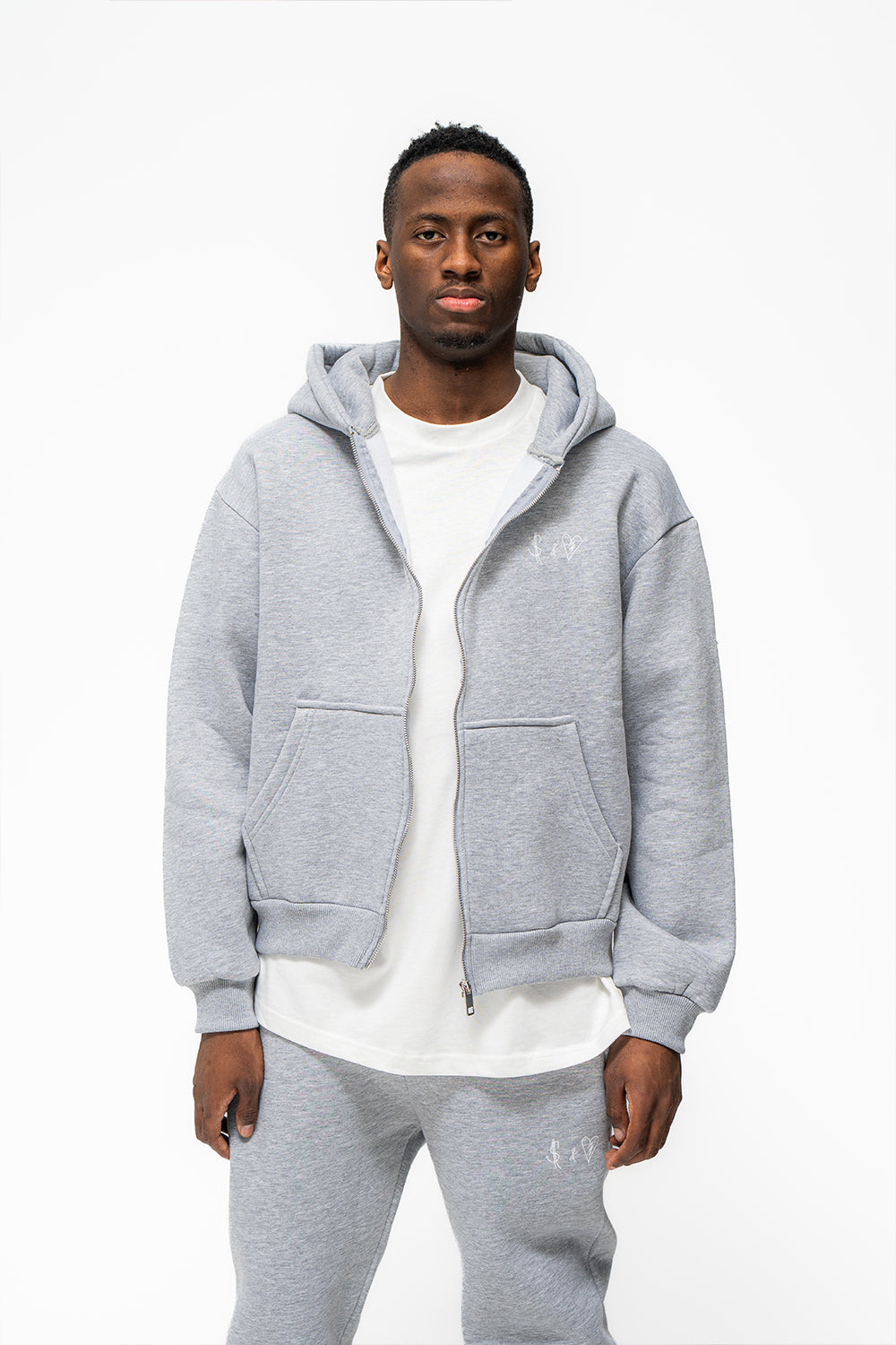 Basic Zip-Hoodie Grey Melange Logo