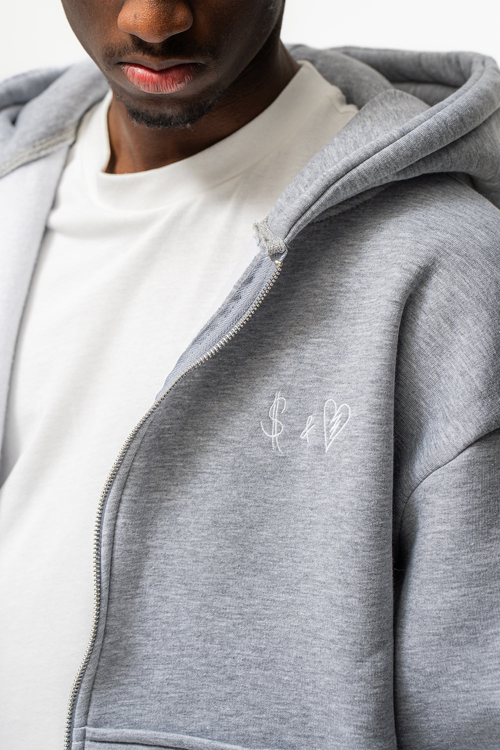 Basic Zip-Hoodie Grey Melange Logo