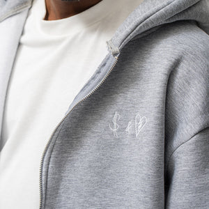 Basic Zip-Hoodie Grey Melange Logo