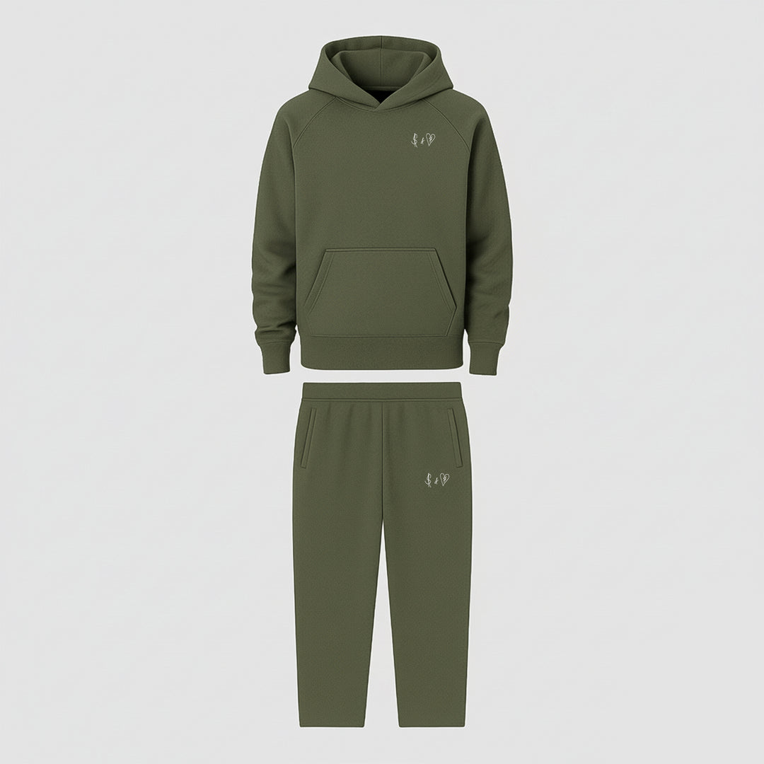 BASIC OLIVE GREEN TRACKSUIT WITH HOODIE