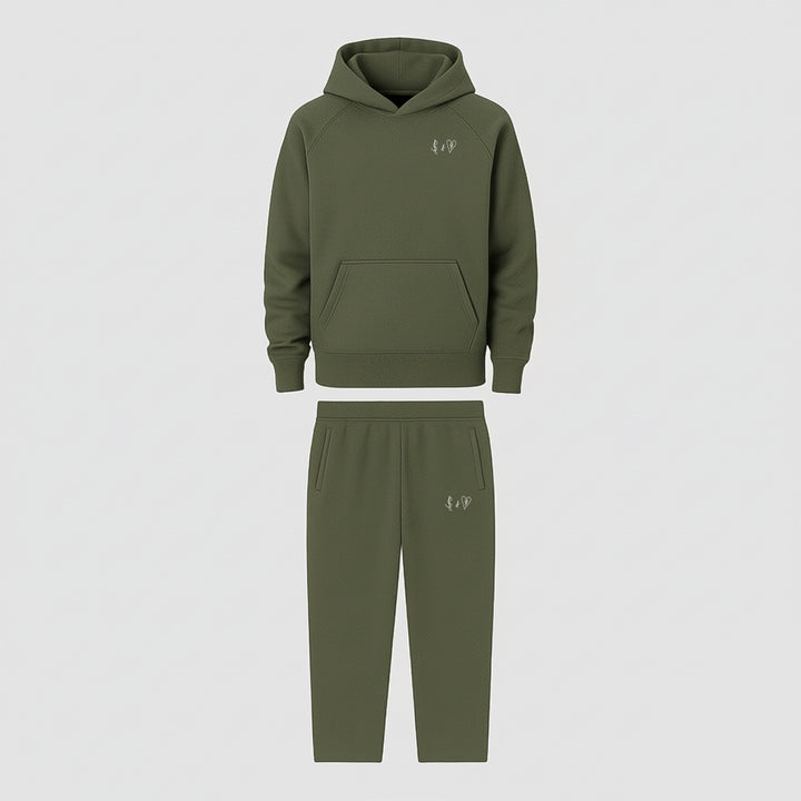 BASIC OLIVE GREEN TRACKSUIT WITH HOODIE