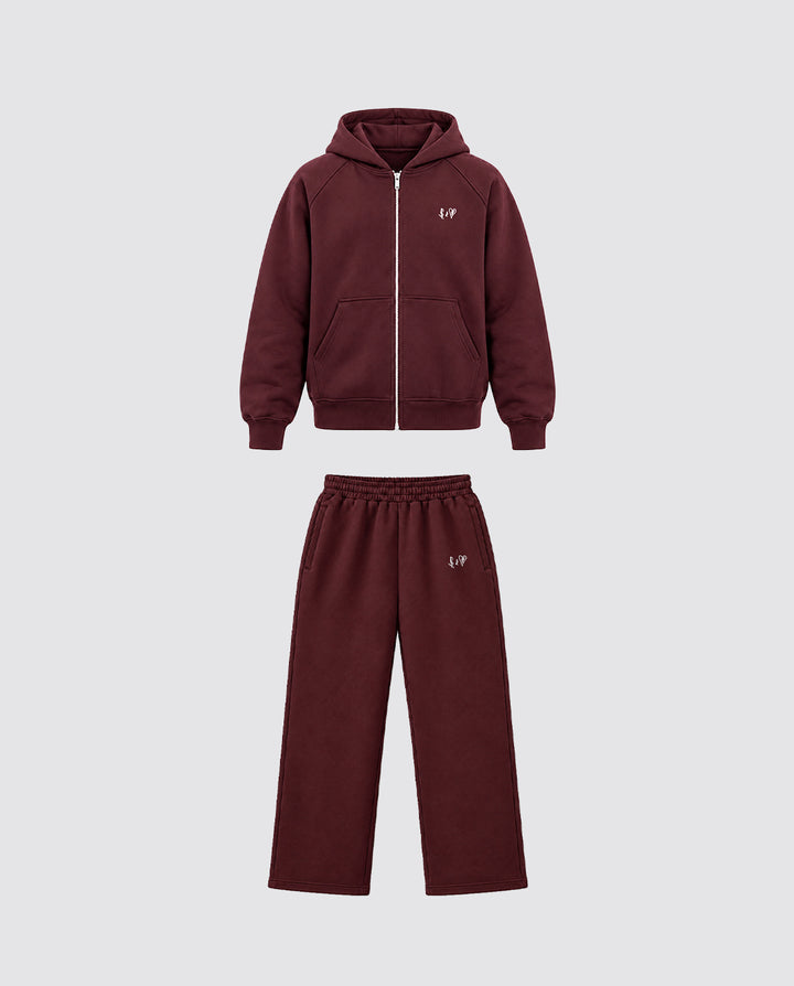 BASIC BORDEAUX TRACKSUIT WITH ZIP-HOODIE