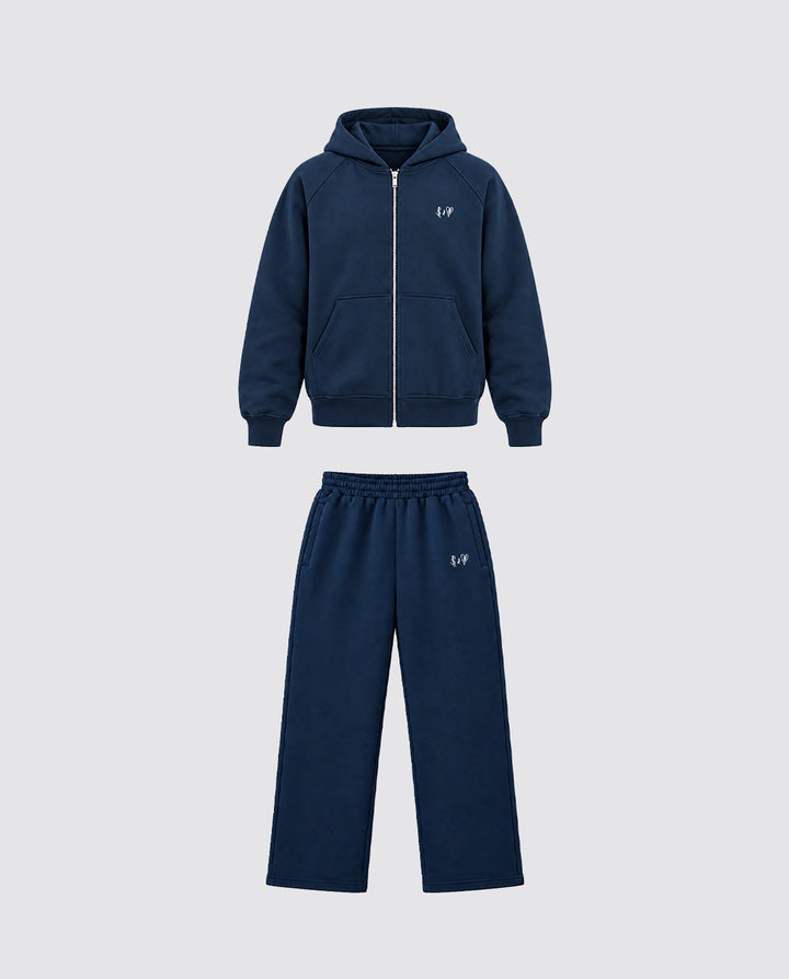 BASIC NAVY BLUE TRACKSUIT WITH ZIP-HOODIE