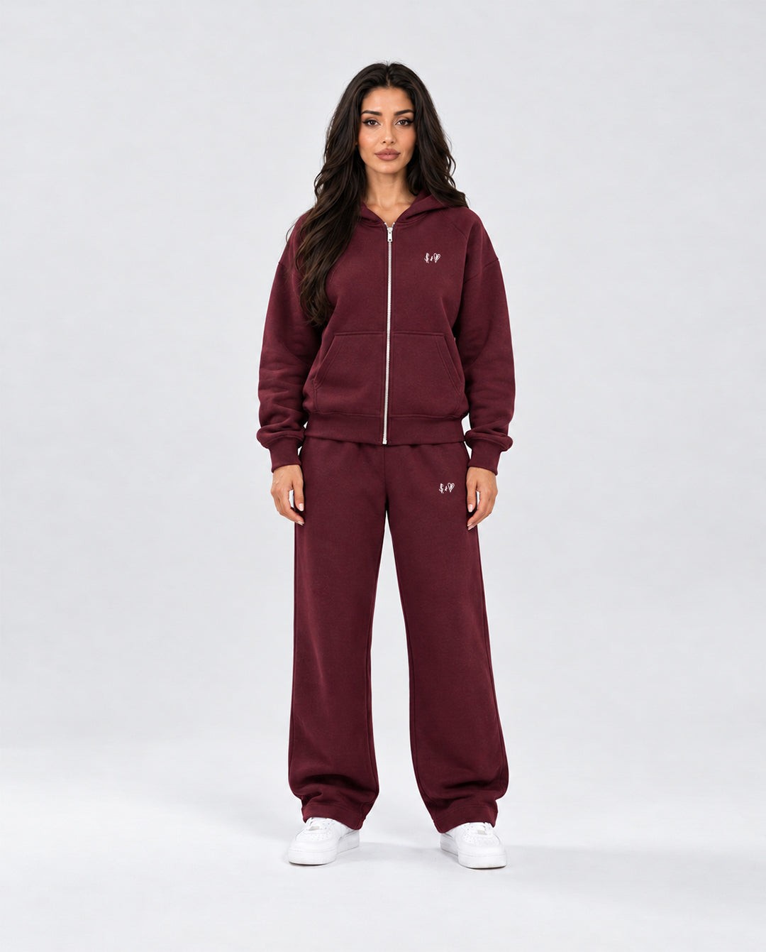 BASIC BORDEAUX TRACKSUIT WITH ZIP-HOODIE