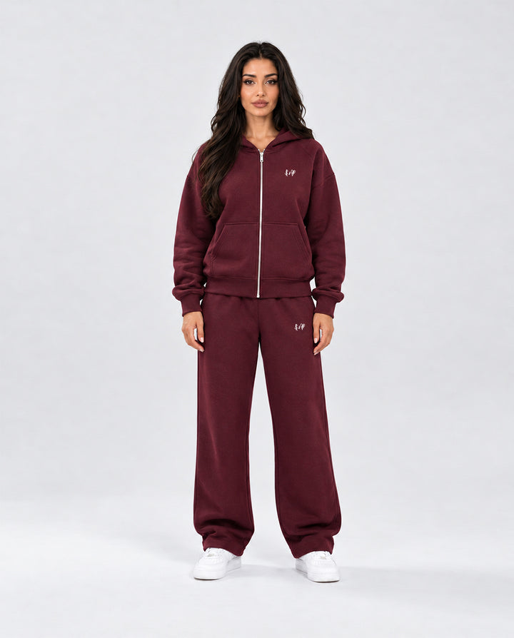 BASIC BORDEAUX TRACKSUIT WITH ZIP-HOODIE