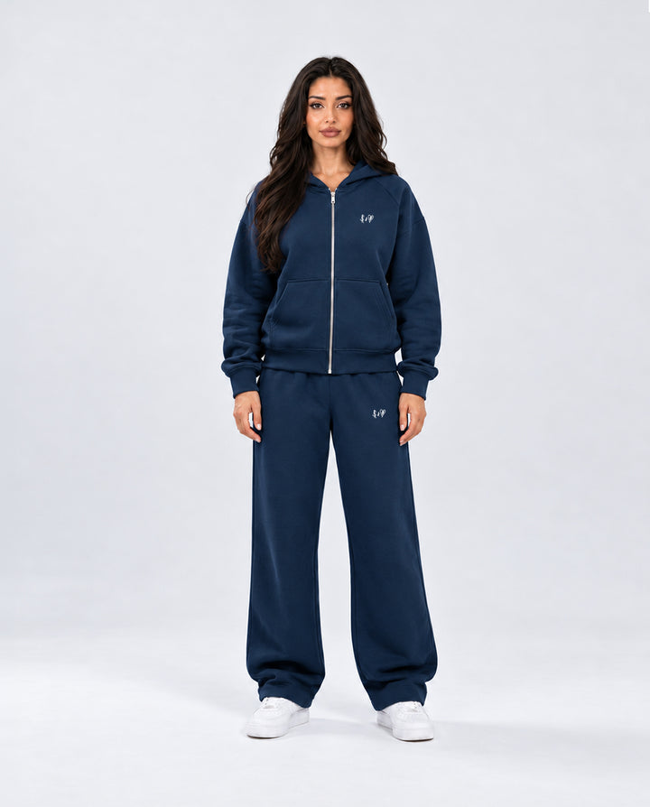 BASIC NAVY BLUE TRACKSUIT WITH ZIP-HOODIE