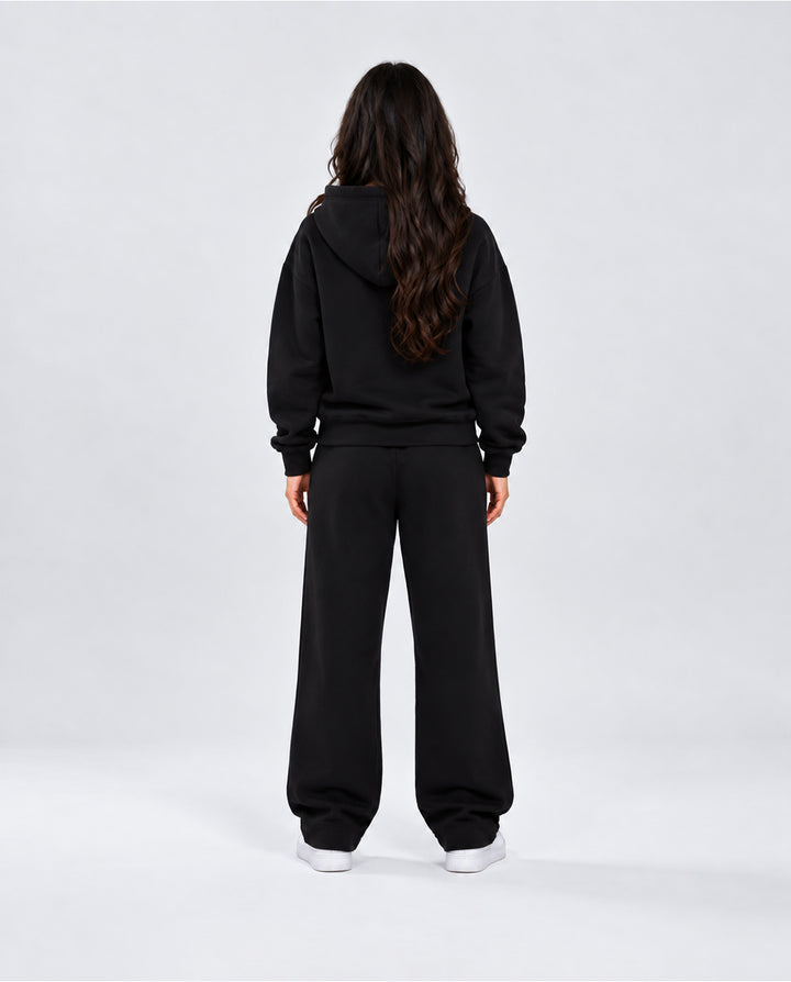 BASIC BLACK TRACKSUIT WITH ZIP-HOODIE