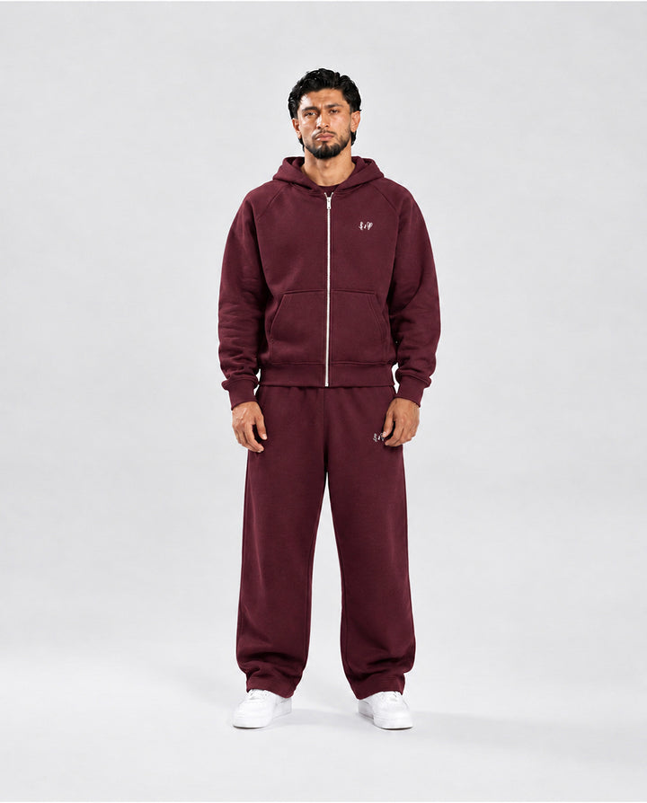 BASIC BORDEAUX TRACKSUIT WITH ZIP-HOODIE