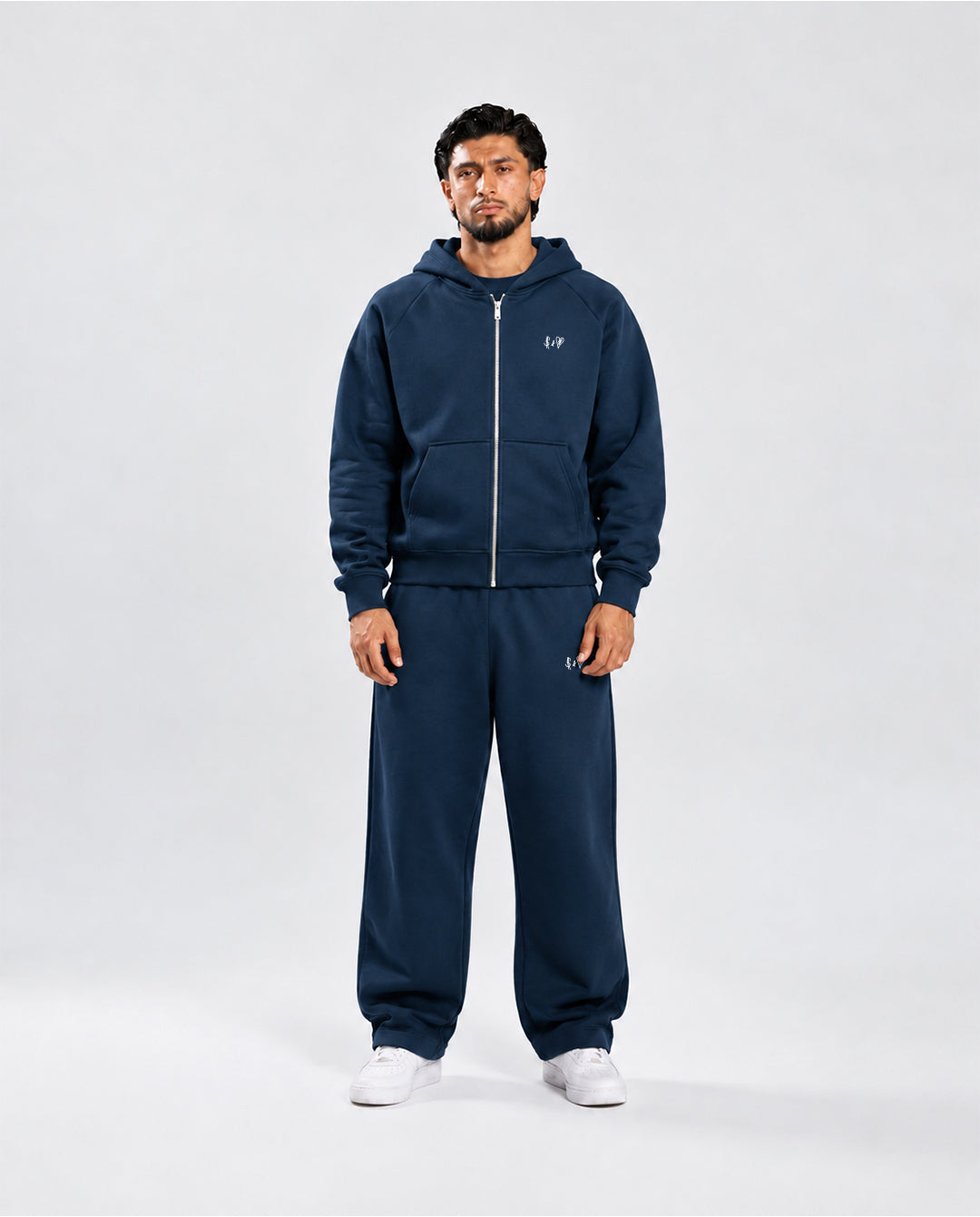 BASIC NAVY BLUE TRACKSUIT WITH ZIP-HOODIE