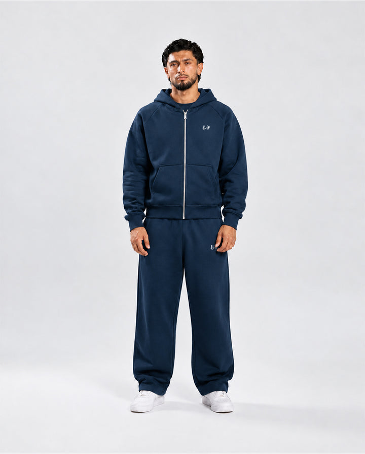 BASIC NAVY BLUE TRACKSUIT WITH ZIP-HOODIE