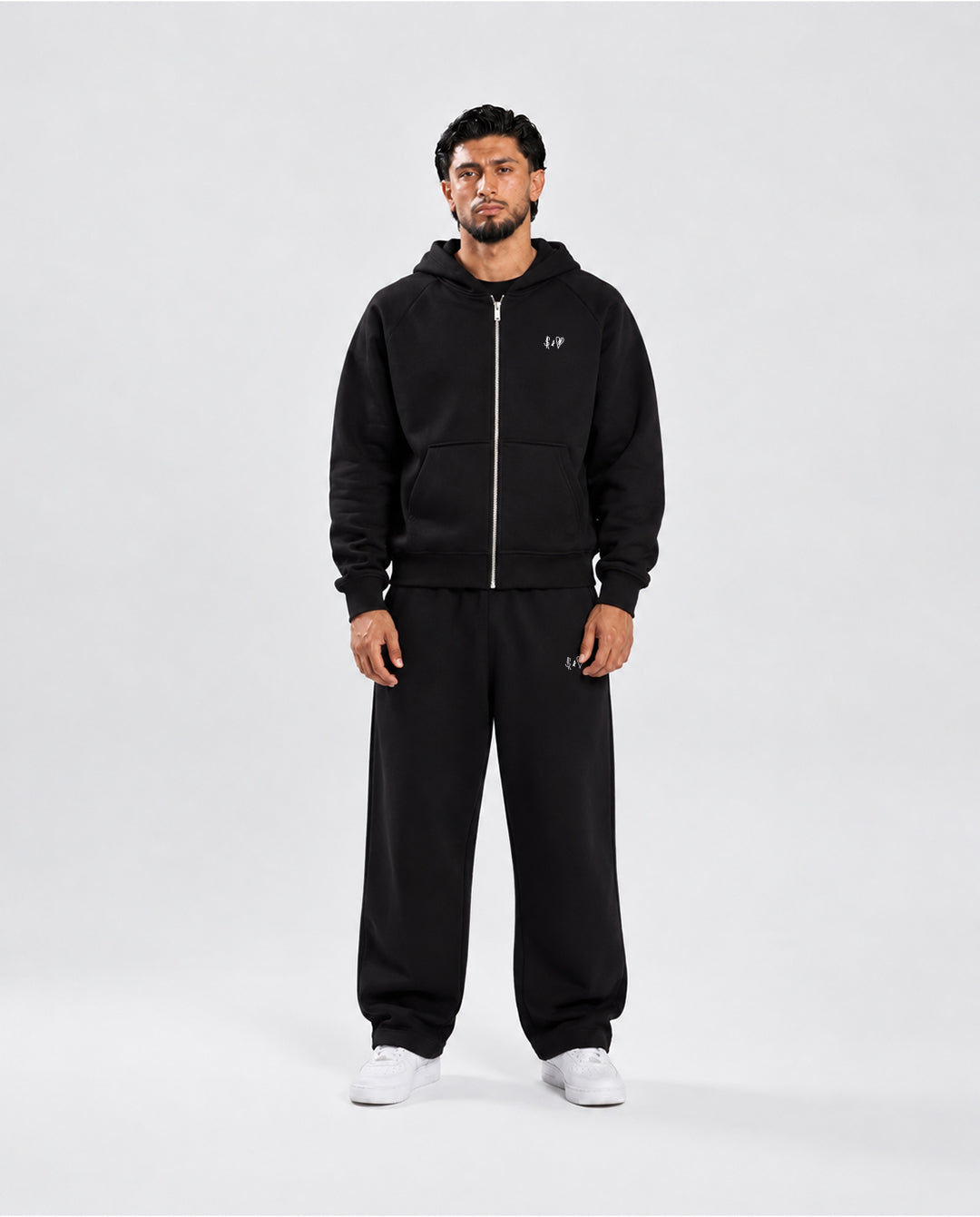 BASIC BLACK TRACKSUIT WITH ZIP-HOODIE