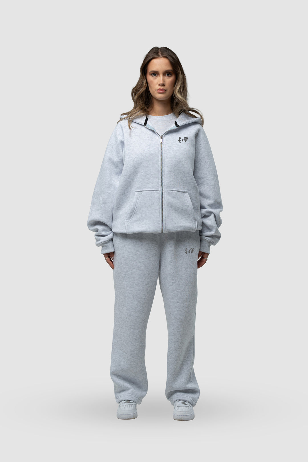 BASIC LIGHT GREY TRACKSUIT WITH ZIP-HOODIE