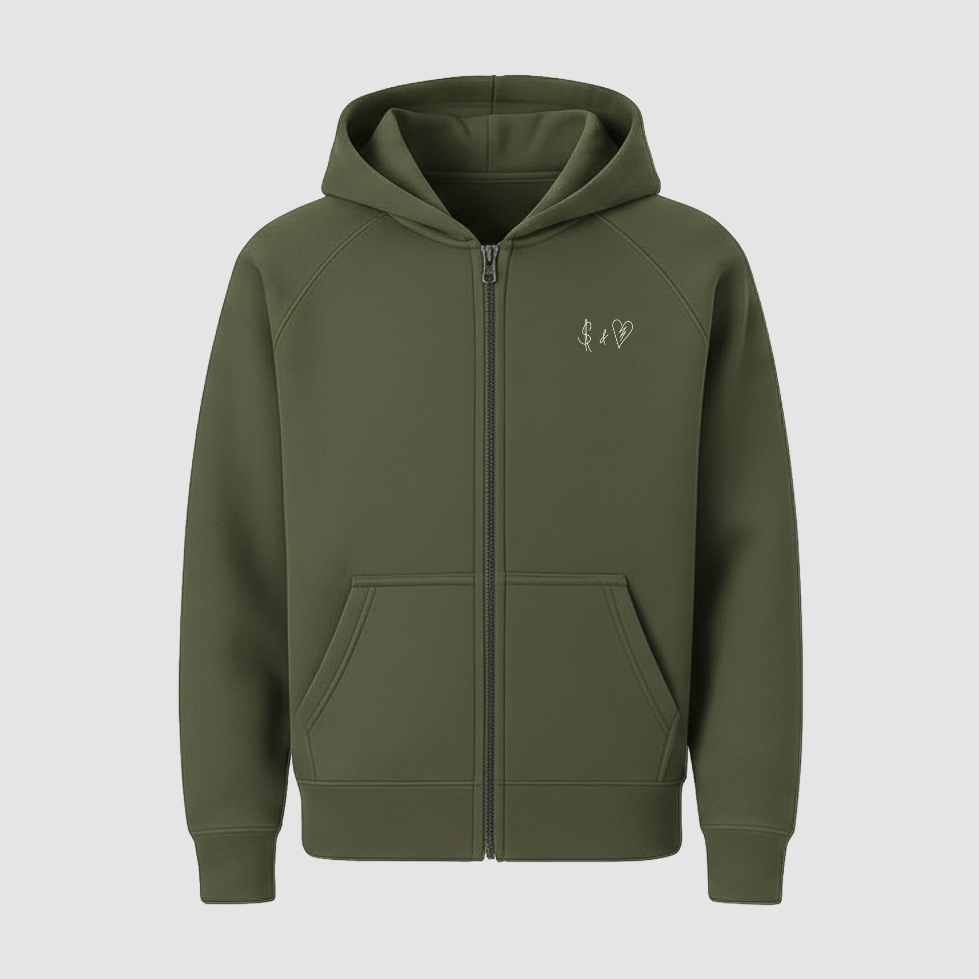 BASIC OLIVE GREEN ZIP-HOODIE