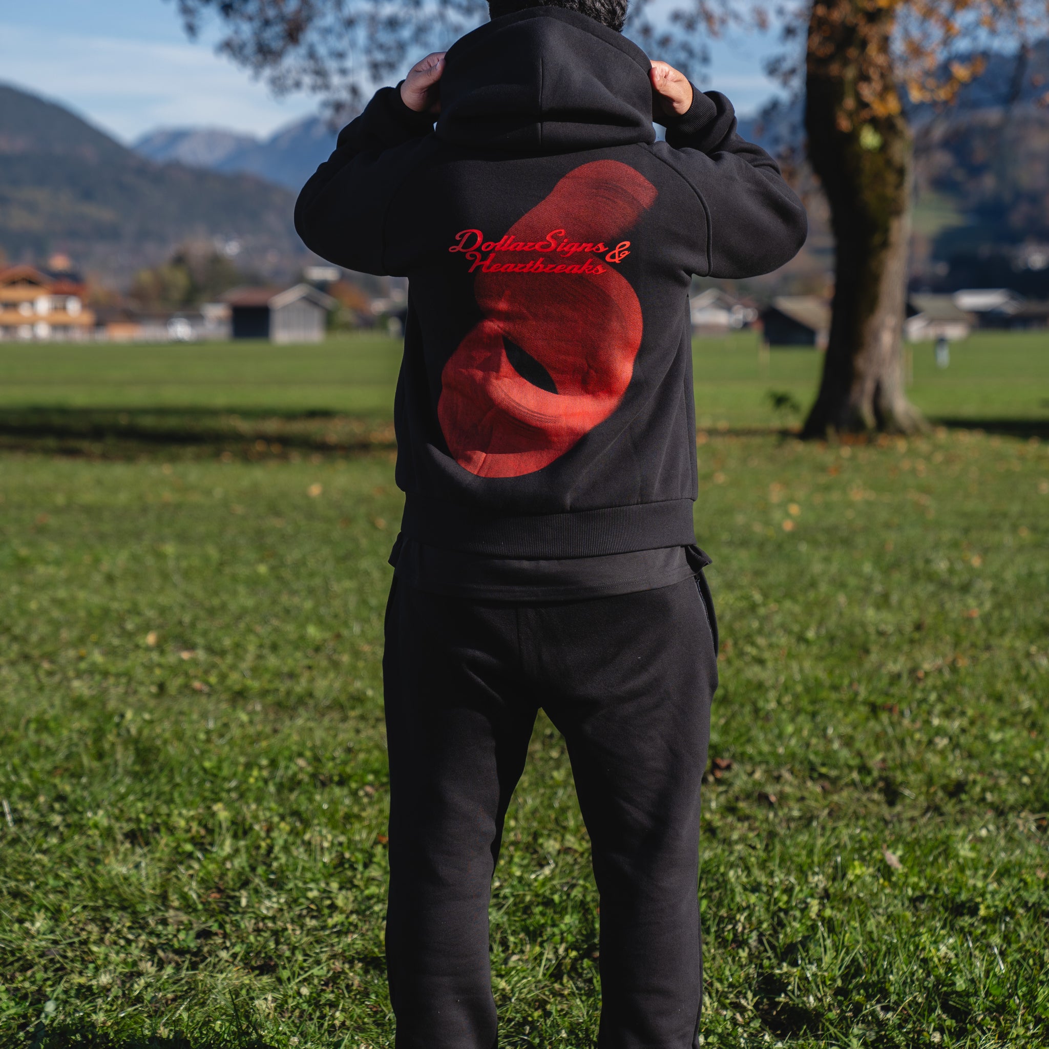 Red Paint Hoodie Black